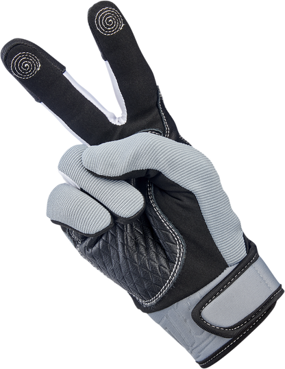 Gray Biltwell Baja Gloves in 2XL size from Bill's Exhausts, featuring durable protective design and comfortable fit.