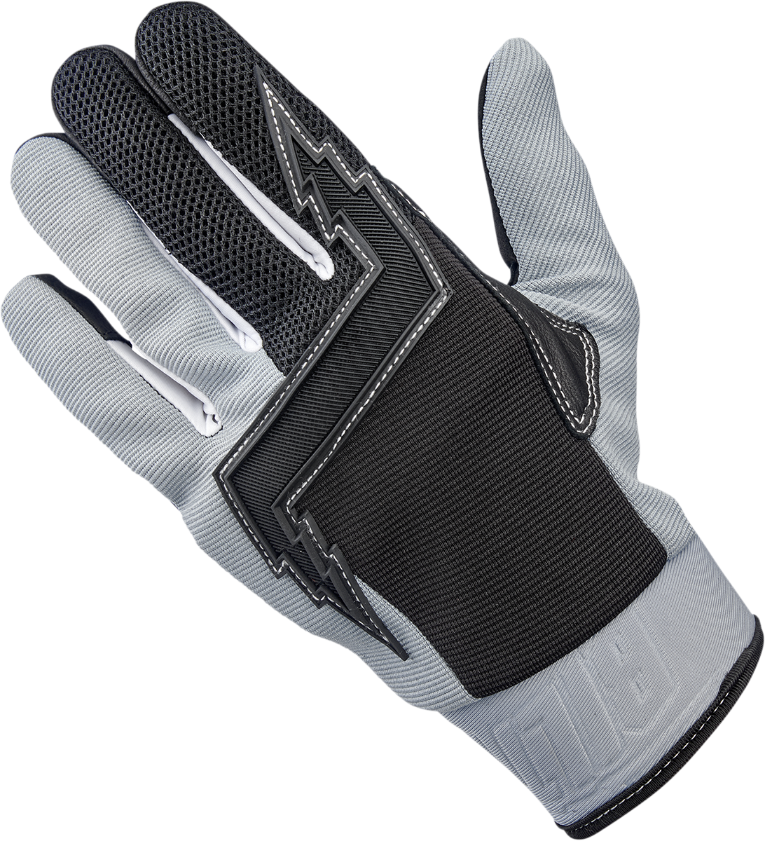 Gray BILTWELL Baja Gloves in 2XL size, made by Bill's Exhausts, featuring durable motorcycle glove design with textured fingertips.