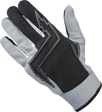 Gray BILTWELL Baja Gloves in 2XL size, made by Bill's Exhausts, featuring durable motorcycle glove design with textured fingertips.