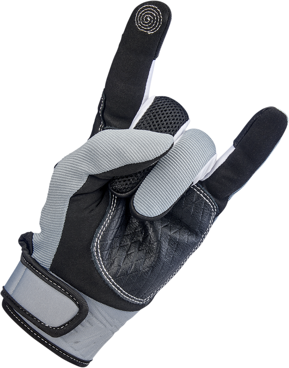 Gray Biltwell Baja Gloves for small hands, featuring durable leather and flexible design, by Bill's Exhausts.