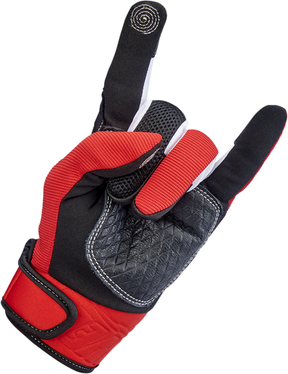 Red BILTWell Baja Gloves in XL size, motorcycle gloves with reinforced knuckles and adjustable straps, from Bill's Exhausts.