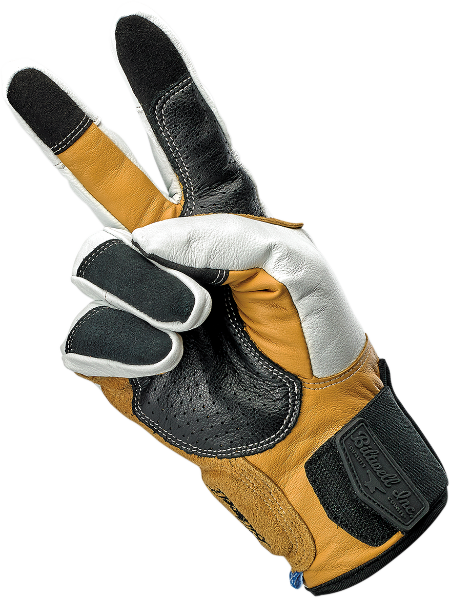 BILTWELL Belden Gloves in Cement color, XS size, featuring durable leather construction and classic motorcycle glove design.
