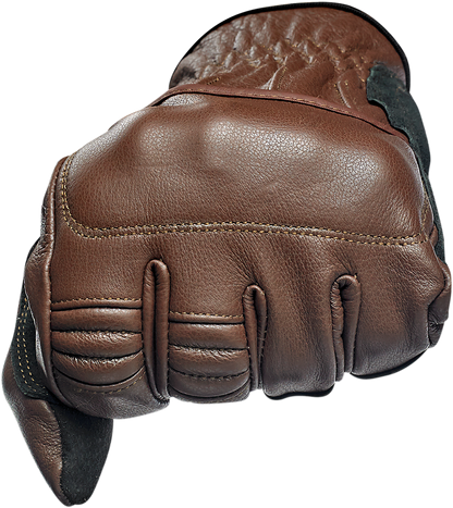 Biltwell Belden Gloves in chocolate and black, large size, showing durable leather construction and detailed stitching.