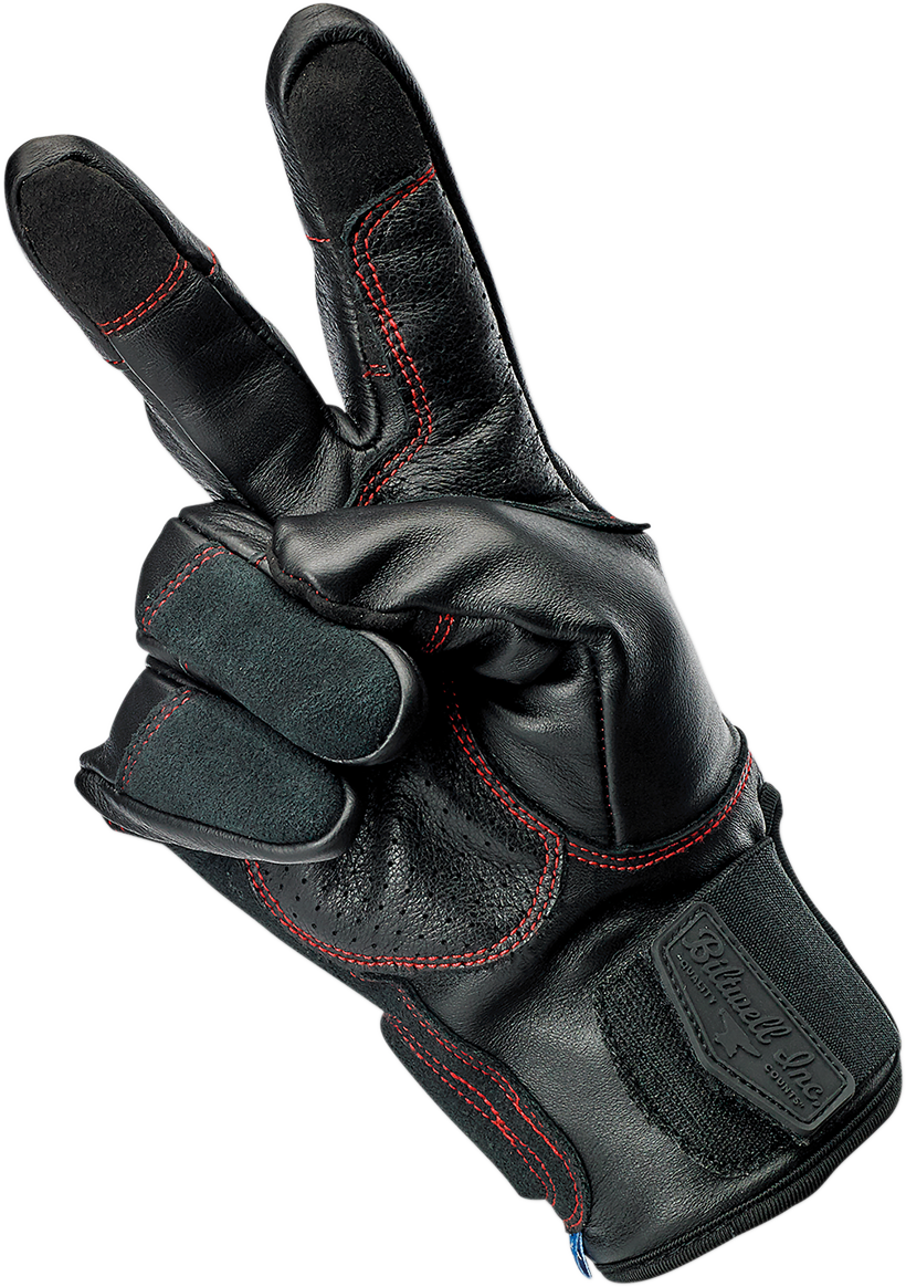 Red BILTWELL Belden Gloves in 2XL size, featuring durable leather and redline design, ideal for motorcycle riding.