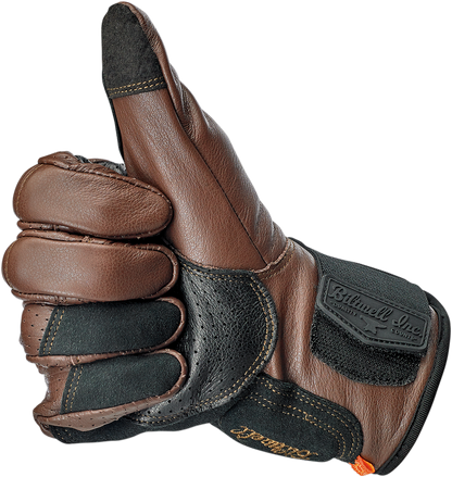 BILTWELL Borrego gloves in chocolate and black, 2XL, leather motorcycle gloves with reinforced knuckles and adjustable wrist strap.
