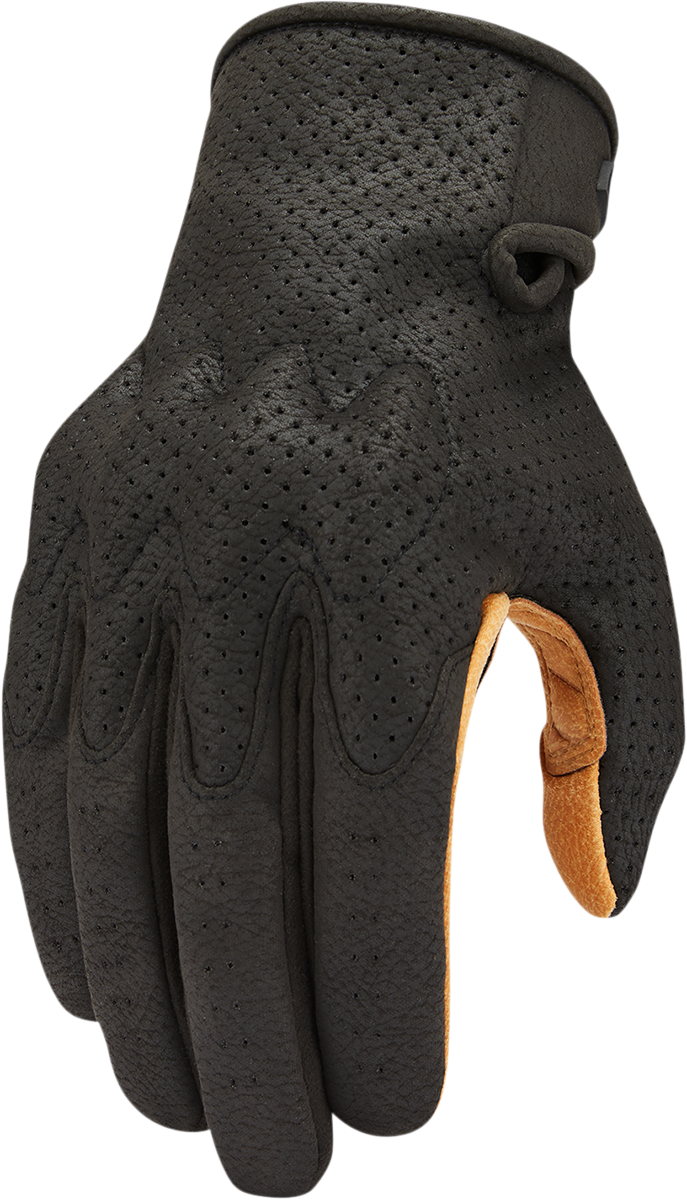 Bill's Exhausts ICON Airform™ gloves in black and tan, large size with padded design for comfort and protection.