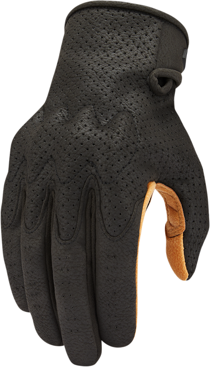 Bill's Exhausts ICON Airform™ gloves in black and tan, large size with padded design for comfort and protection.