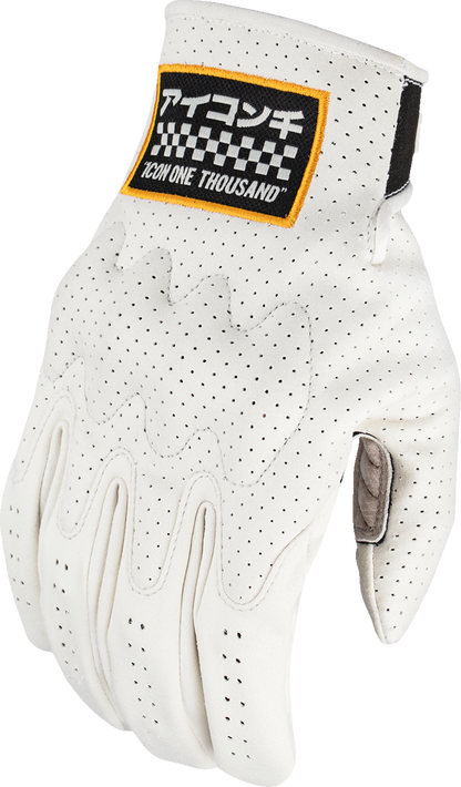 White ICON Airform Slabtown™ Gloves by Bill's Exhausts, large size, showing the durable, flexible gloves for protection and comfort.