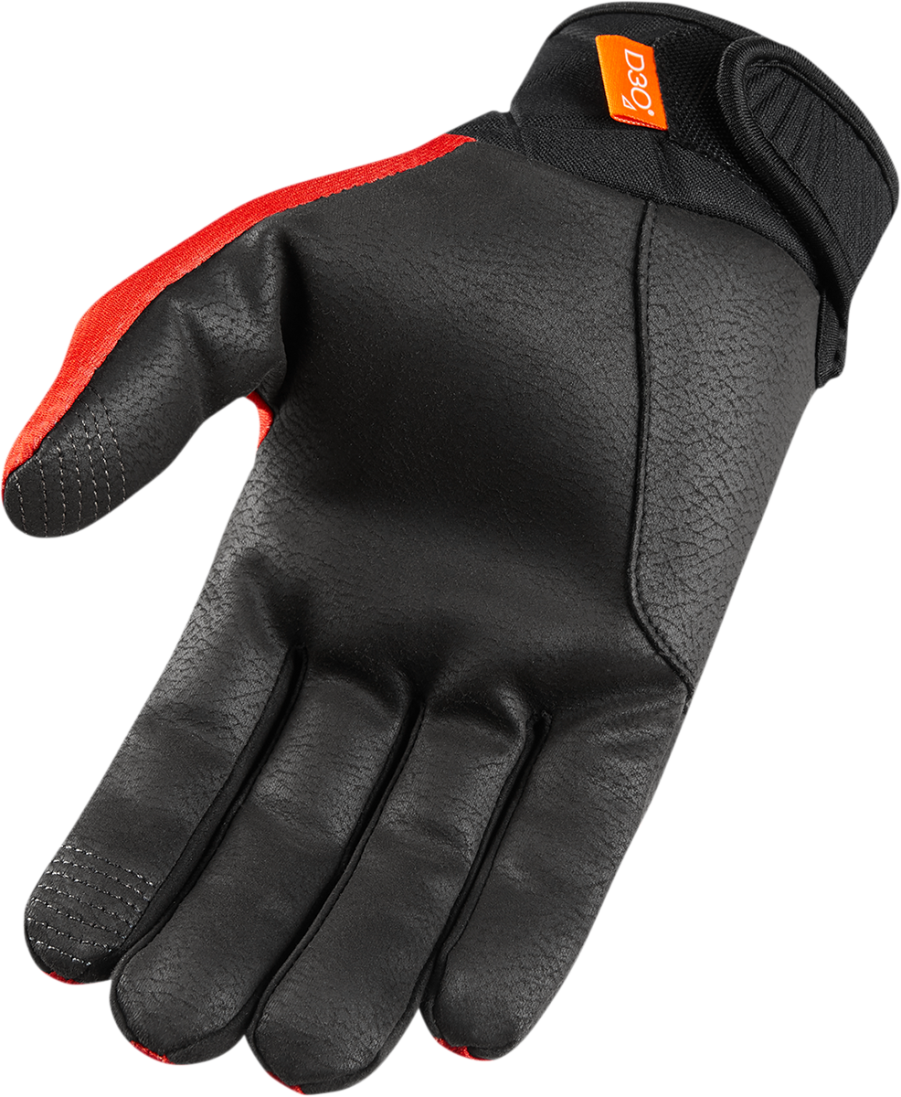 Red ICON Anthem 2 CE™ gloves in large size, featuring protective design and durable material from Bill's Exhausts.