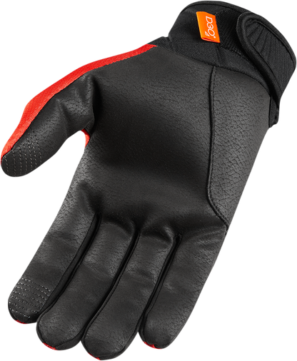 Red ICON Anthem 2 CE™ gloves in large size, featuring protective design and durable material from Bill's Exhausts.