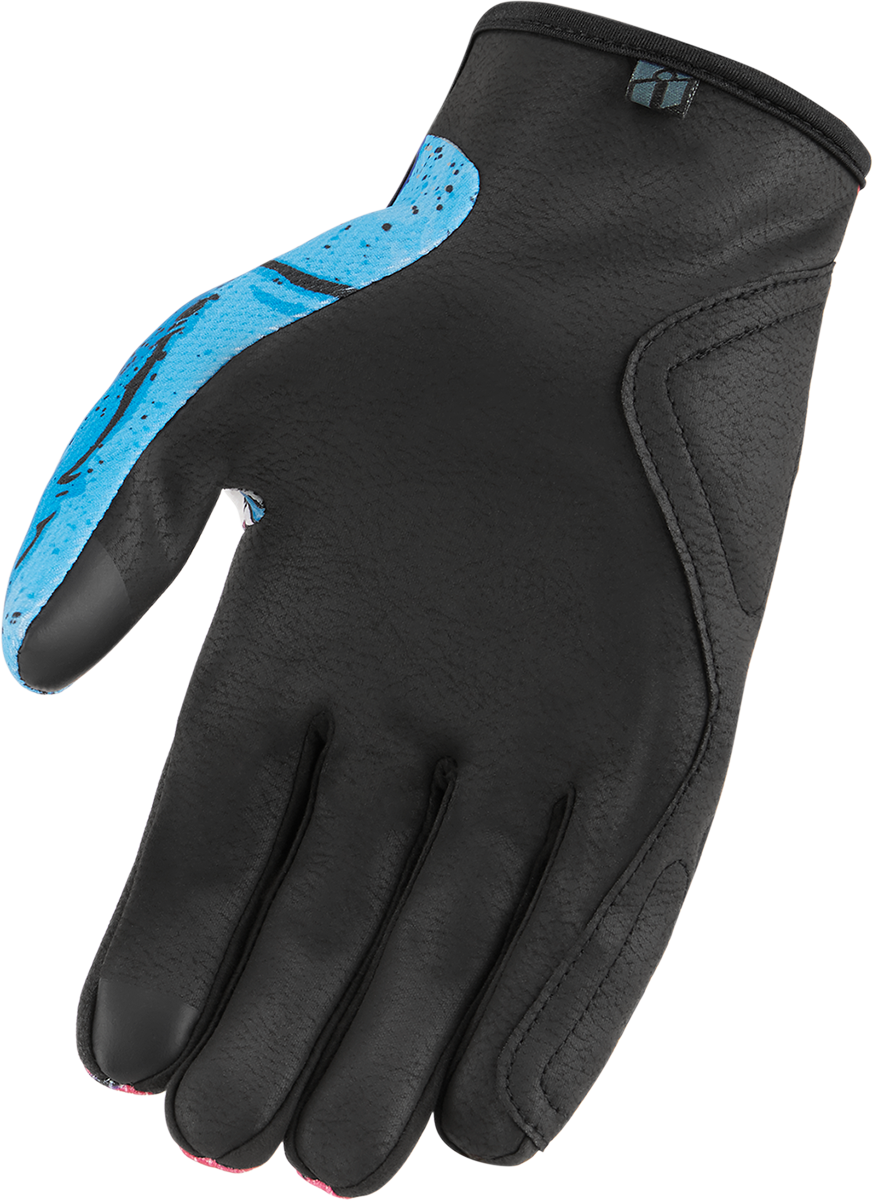Pink ICON Hooligan Beastie Bunny Gloves by Bill's Exhausts, small size, with detailed stitching and playful design.