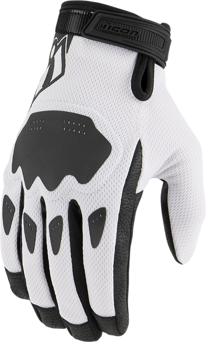 White ICON Hooligan™ CE gloves in XL size, made by Bill's Exhausts, featuring protective design and durable construction.