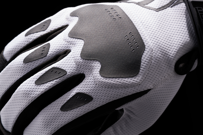 White ICON Hooligan CE Gloves by Bill's Exhausts in XL size, showing the durable protective gloves with reinforced knuckles.