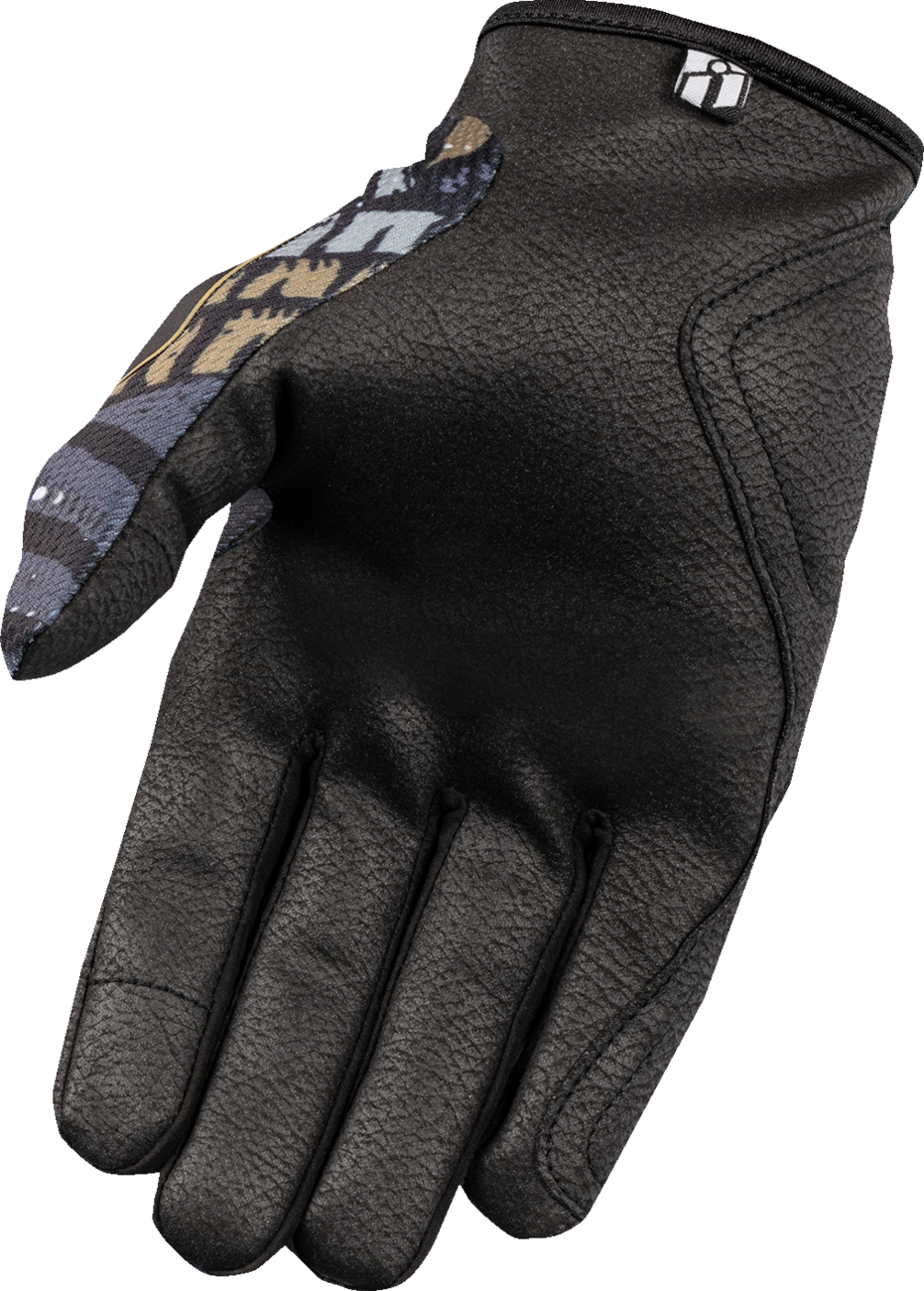 Black ICON Hooligan Daytripper™ gloves in 3XL size from Bill's Exhausts, showing the durable fabric and detailed design.
