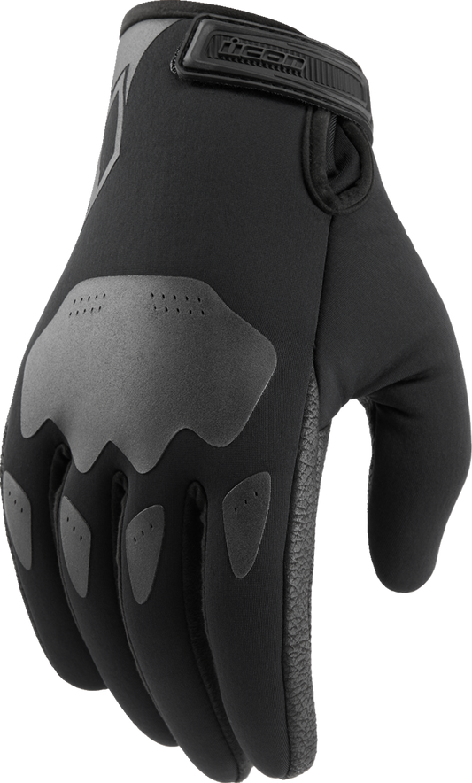 Bill's Exhausts ICON Hooligan insulated gloves in black, medium size, with padded design for warmth and protection.