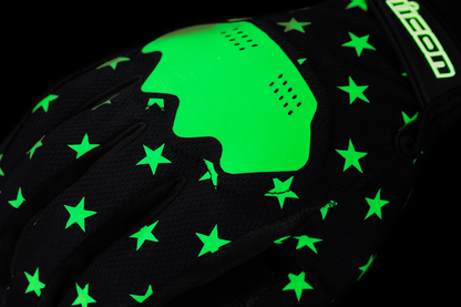 ICON Hooligan Old Glory Gloves in glow design, medium size, by Bill's Exhausts, featuring rugged gloves with patriotic style.