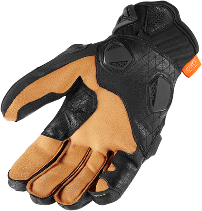 Black ICON Hypersport™ short motorcycle gloves in large size, featuring protective design and comfortable fit.