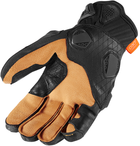 Black ICON Hypersport™ short motorcycle gloves in large size, featuring protective design and comfortable fit.