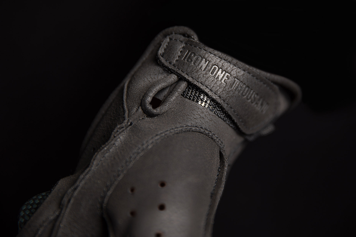 Black ICON Outdrive™ Gloves in size small by Bill's Exhausts, showcasing durable gloves with textured grip design.