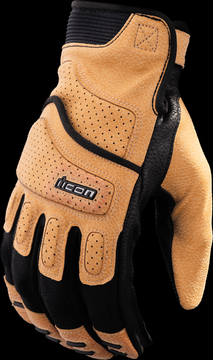 Tan ICON Superduty3™ gloves by Bill's Exhausts, small size, close-up of durable work gloves for protection and grip.