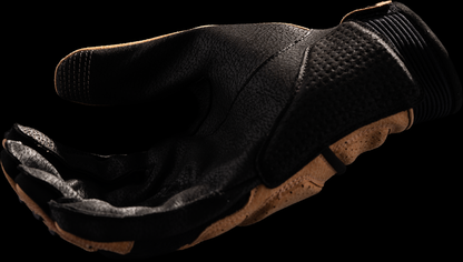 Tan ICON Superduty3™ gloves in small size by Bill's Exhausts, showing durable gloves with textured grip and snug fit
