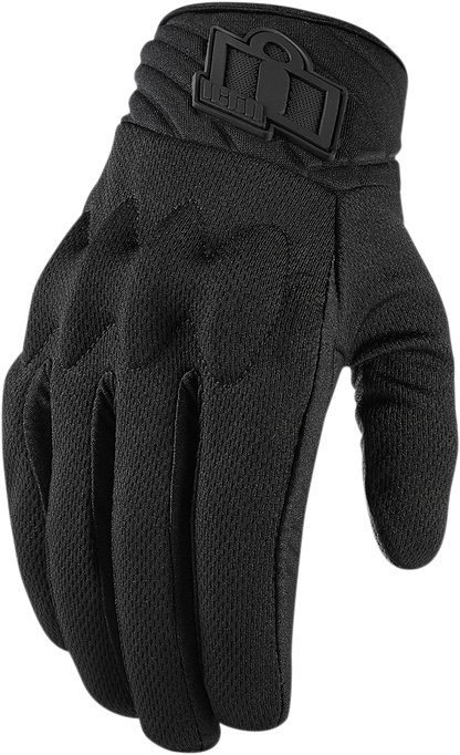 ICON Women's Anthem 2 Stealth CE gloves in large size, black and sleek design, made for motorcycle riding and protection.