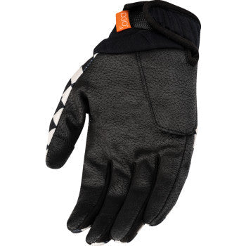 ICON Women's Anthem3 CX Gloves in checker pattern, large size, featuring durable motorcycle glove design for protection and style.