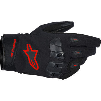 Alpinestars SP X Z WP gloves in black, red, and fluorescent yellow, size XL, with adjustable wrist closure and waterproof material.