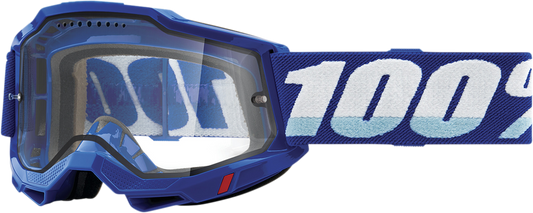 Bill's Exhausts 100% Accuri 2 Enduro MTB goggles in blue with clear lenses, designed for mountain biking protection and visibility.