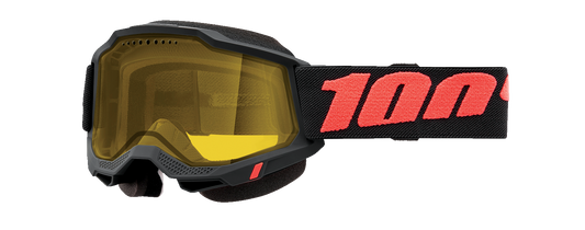 Bill's Exhausts 100% Accuri 2 Borego Yellow goggles with clear lenses and adjustable strap for motocross riding.
