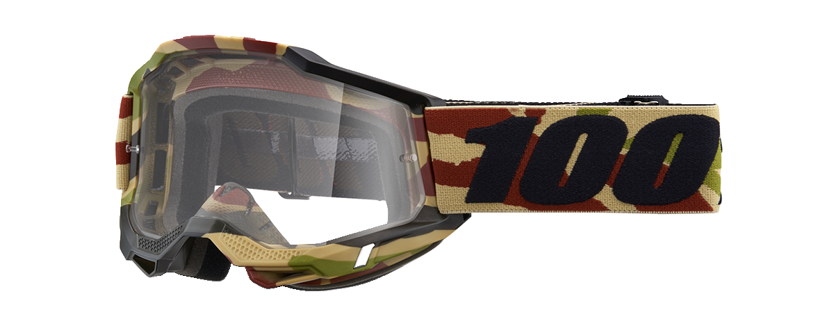 Bill's Exhausts 100% Accuri 2 Goggles Mission Clear for motocross or dirt biking, with adjustable strap and clear lens.