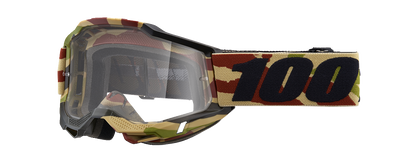 Bill's Exhausts 100% Accuri 2 Goggles Mission Clear for motocross or dirt biking, with adjustable strap and clear lens.