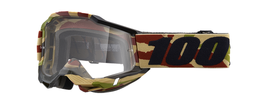 Bill's Exhausts 100% Accuri 2 Goggles Mission Clear for motocross or dirt biking, with adjustable strap and clear lens.