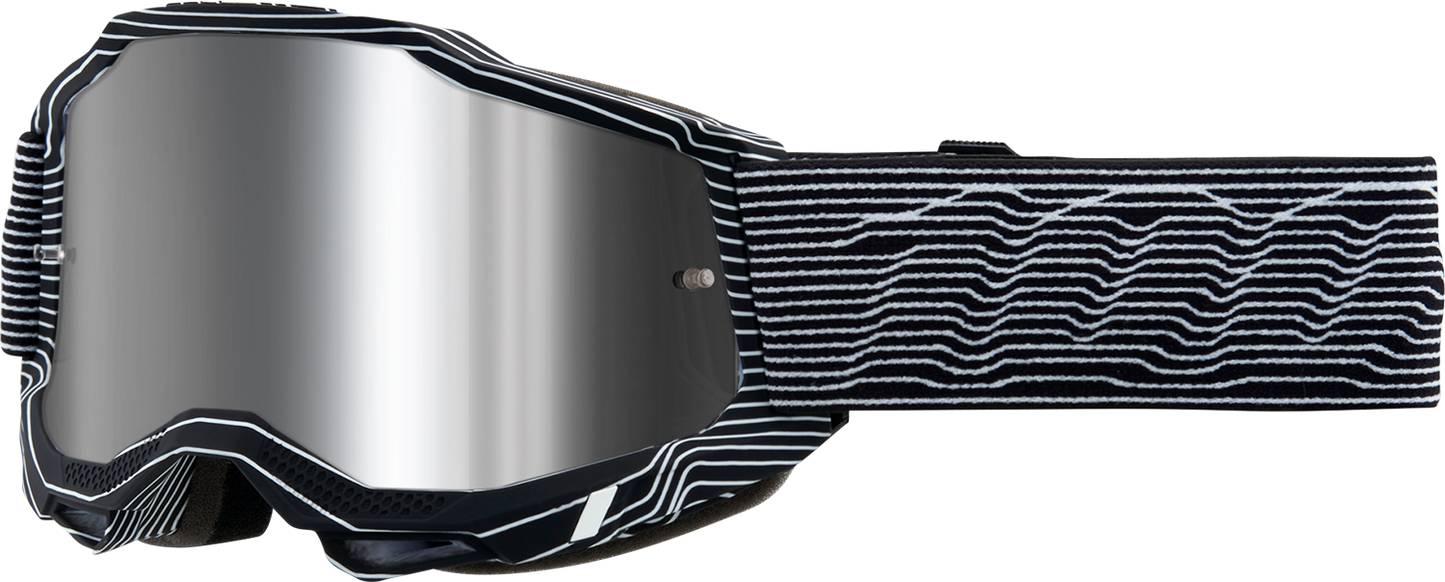 Bill's Exhausts 100% Accuri 2 Goggles Silo with Silver Flash Mirror lens, sporty protective eyewear for outdoor activities.