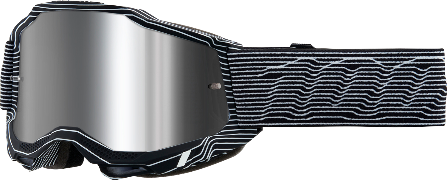 Bill's Exhausts 100% Accuri 2 Goggles Silo with Silver Flash Mirror lens, sporty protective eyewear for outdoor activities.
