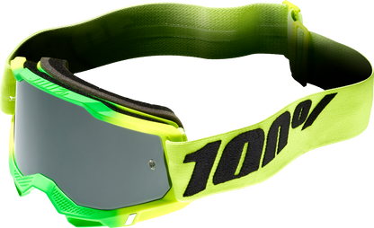 Bill's Exhausts 100% Accuri 2 Goggles Travis Silver Mirror with tinted lenses and adjustable strap for motocross riding.