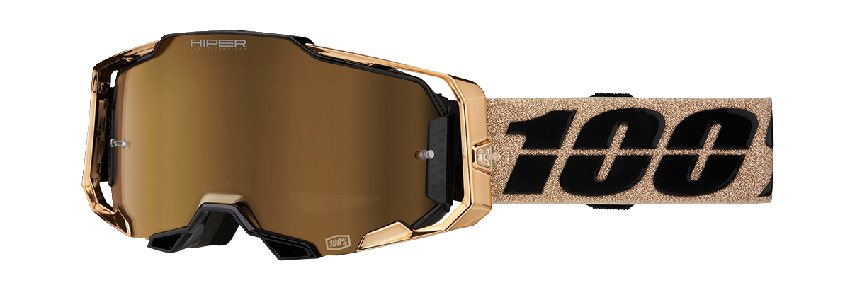 Bill's Exhausts 100% Armega goggles with bronze frame and HiPER bronze mirror lenses, designed for protective eye gear.