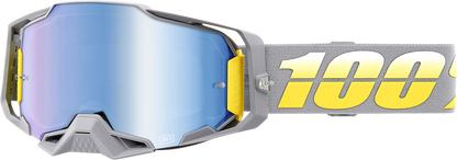 Bill's Exhausts 100% Armega Goggles Complex Blue Mirror with adjustable strap and reflective blue lenses for eye protection.