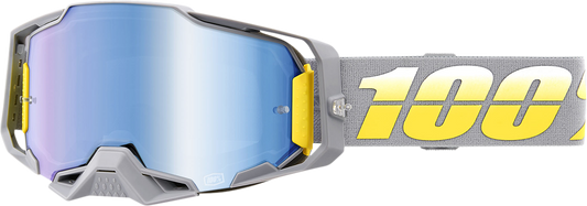 Bill's Exhausts 100% Armega Goggles Complex Blue Mirror with adjustable strap and reflective blue lenses for eye protection.
