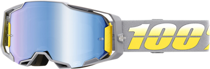 Bill's Exhausts 100% Armega Goggles Complex Blue Mirror with adjustable strap and reflective lens for eye protection and style.