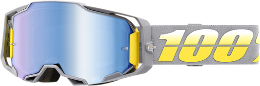 Bill's Exhausts 100% Armega Goggles Complex Blue Mirror with adjustable strap and reflective lens for eye protection and style.