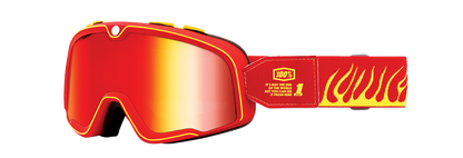 Bill's Exhausts 100% Barstow Goggles with Death Spray Red Mirror lens, featuring a sleek sporty design for motocross or off-road riding.