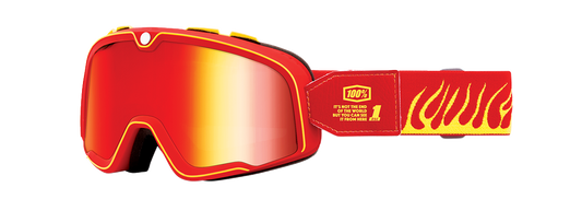 Bill's Exhausts 100% Barstow Goggles with Death Spray Red Mirror lens, featuring a sleek sporty design for motocross or off-road riding.
