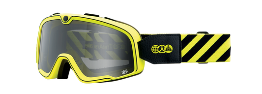 Bill's Exhausts 100% Barstow Goggles The Arsenale in smoke tint, featuring durable frame and clear lenses for motorcycle riding.