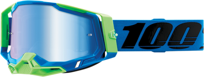 Bill's Exhausts Racecraft 2 goggles with blue mirror lenses, featuring a sleek design and adjustable strap for racing and outdoor use.