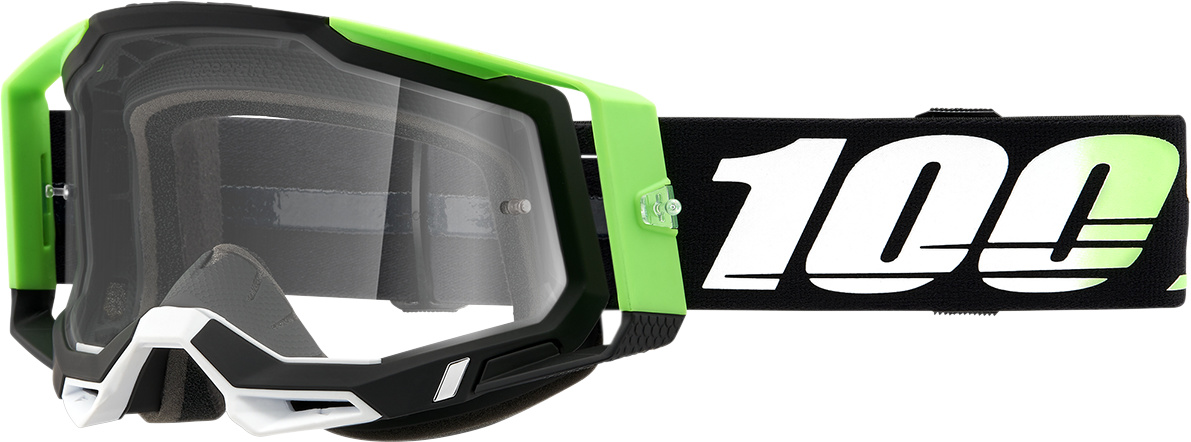 Bill's Exhausts 100% Racecraft 2 goggles in Kalkuta silver mirror with adjustable strap and vented design for racing and riding.