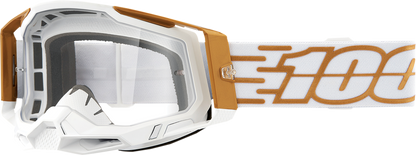 Bill's Exhausts Racecraft 2 Goggles Mayfair Clear lens, snug fit, and adjustable strap for motocross or racing activities.