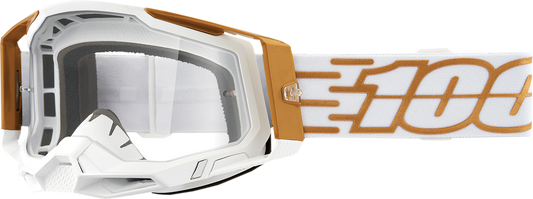 Bill's Exhausts Racecraft 2 Goggles Mayfair Clear lens, snug fit, and adjustable strap for motocross or racing activities.