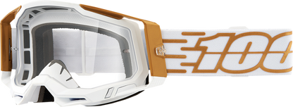 Bill's Exhausts 100% Racecraft 2 Goggles in Mayfair clear lens with adjustable strap, designed for motocross and racing.
