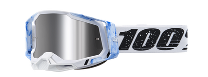 Bill's Exhausts Racecraft 2 goggles with silver flash mirror lenses, designed for high-performance racing and motorcycle riding.